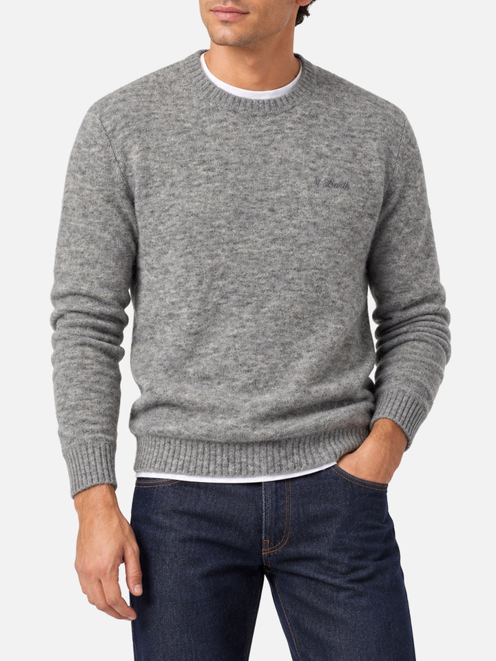 Maglia girocollo Heron grigio melange con ricamo logo