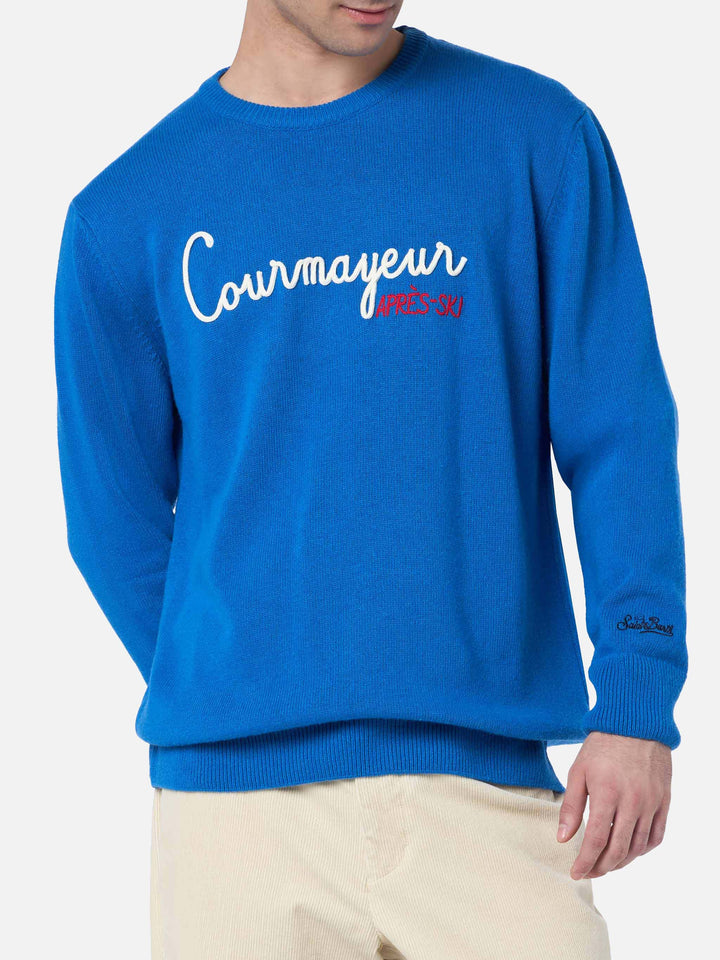 Man ski blue sweater Heron with Courma Apres ski embroidery - MC2 Saint Barth