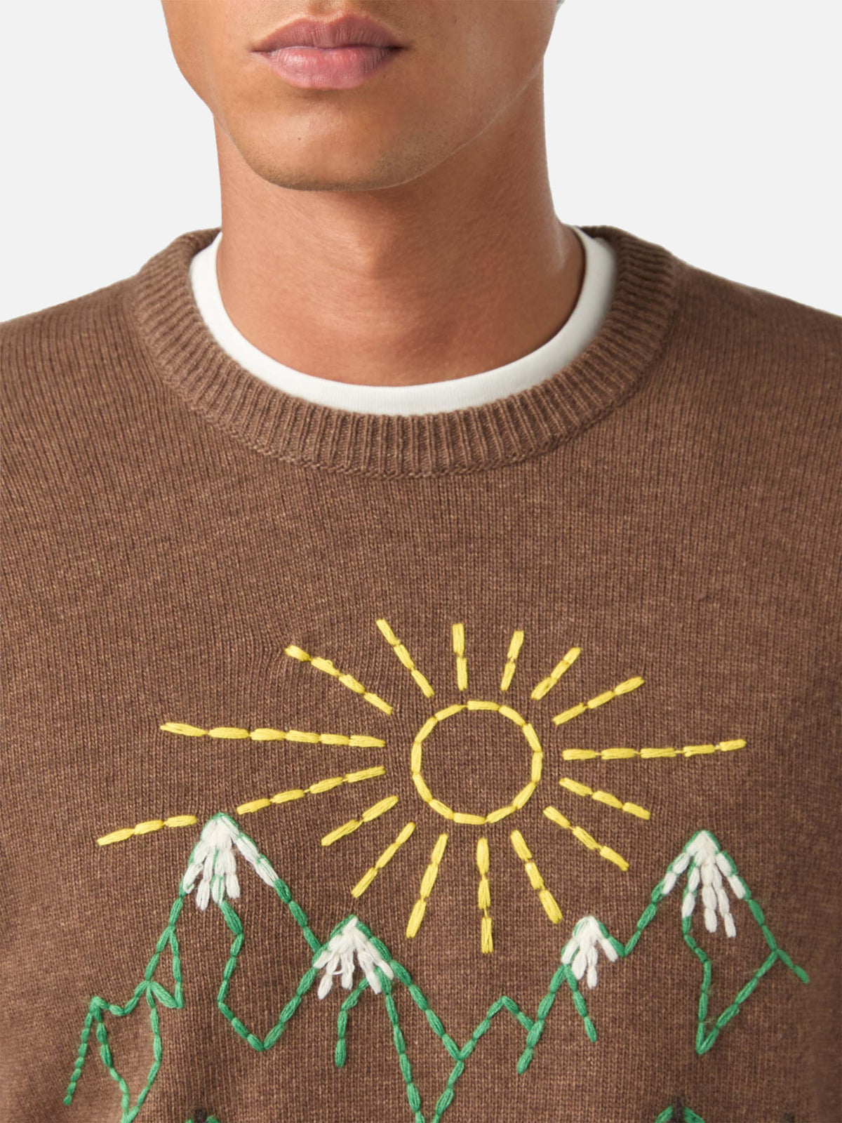 Crewneck-Strickpullover Brown Heron mit St. Moritz-Stickerei 