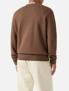 Crewneck-Strickpullover Brown Heron mit St. Moritz-Stickerei 