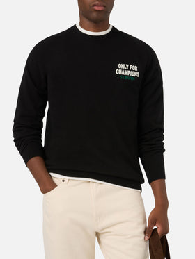 Black Heron crewneck knit with back Only For Champions intarsia and embroidery