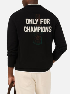 Black Heron crewneck knit with back Only For Champions intarsia and embroidery