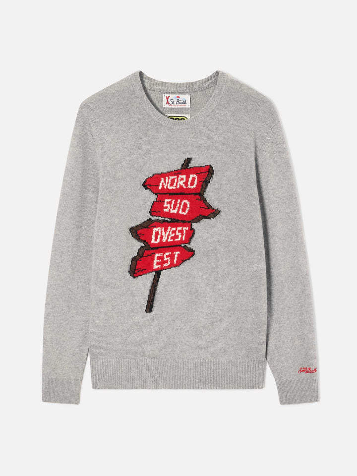 Pull col rond Grey Heron en maille avec intarsia Nord Sud Ovest Est | Special edition 