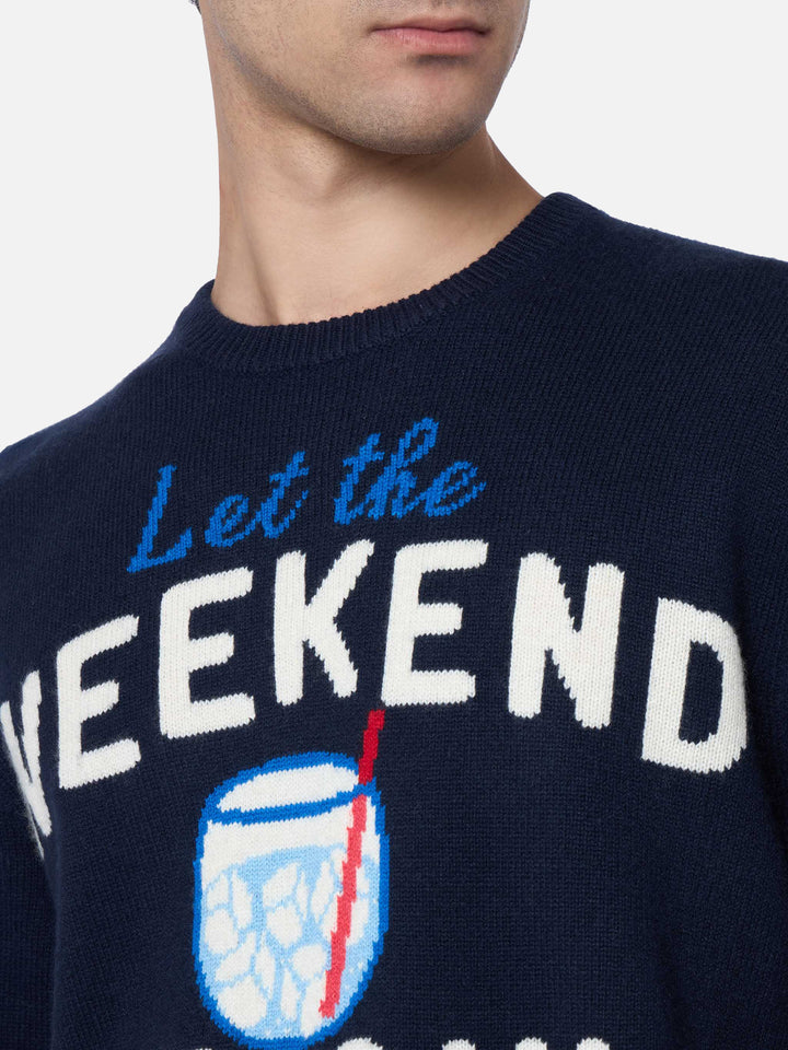 Man blue sweater Heron with Weekend be gin jacquard - MC2 Saint Barth