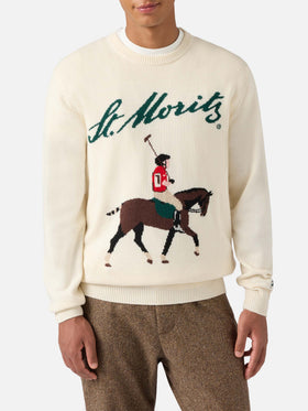 Heron-Pullover in Weiß mit St. Moritz Polo-Jacquard