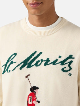 Heron-Pullover in Weiß mit St. Moritz Polo-Jacquard