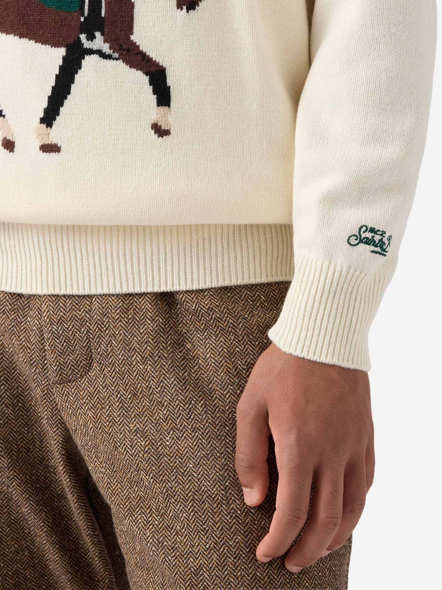 Heron-Pullover in Weiß mit St. Moritz Polo-Jacquard