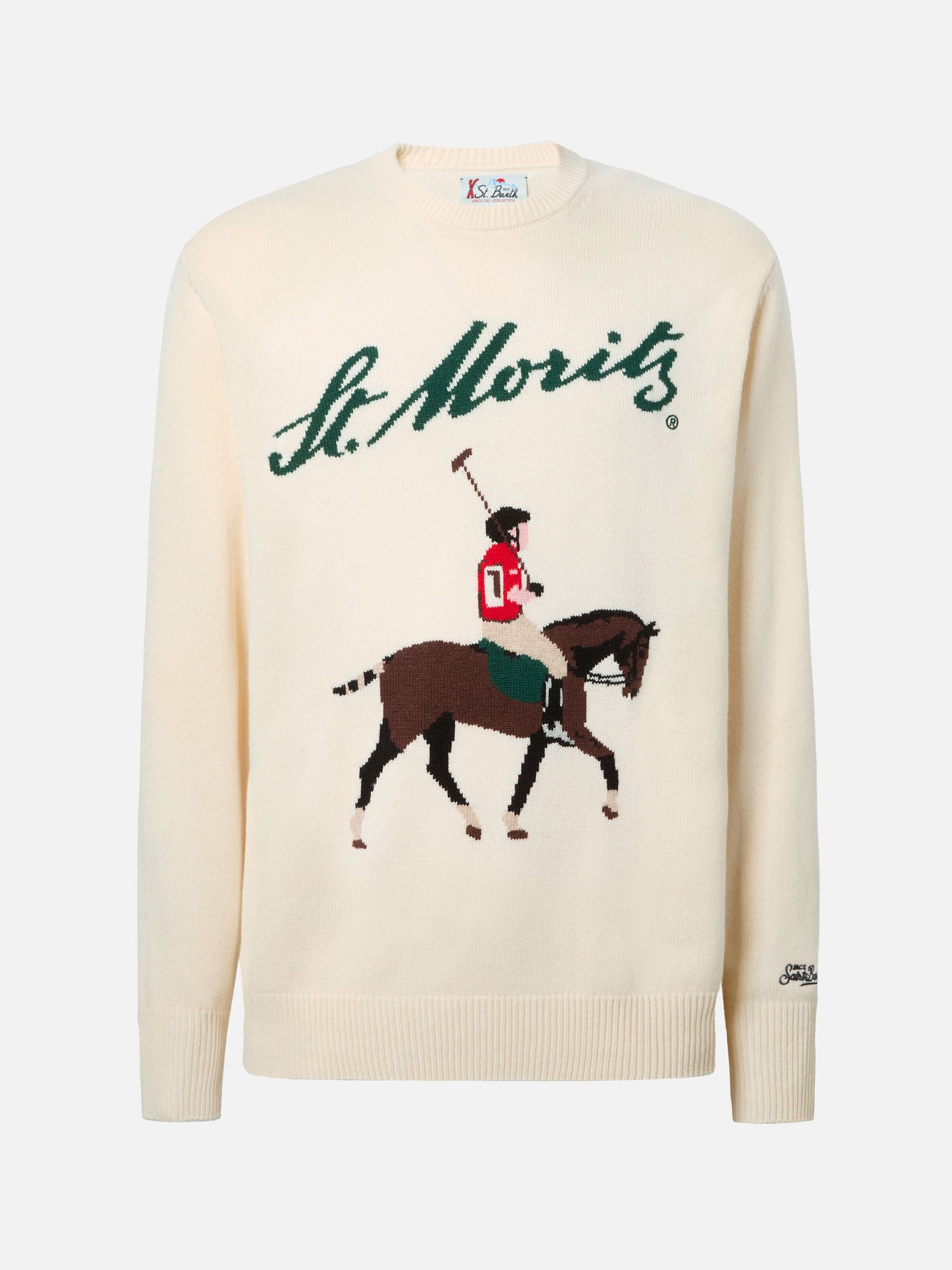 Heron-Pullover in Weiß mit St. Moritz Polo-Jacquard