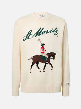 Heron-Pullover in Weiß mit St. Moritz Polo-Jacquard