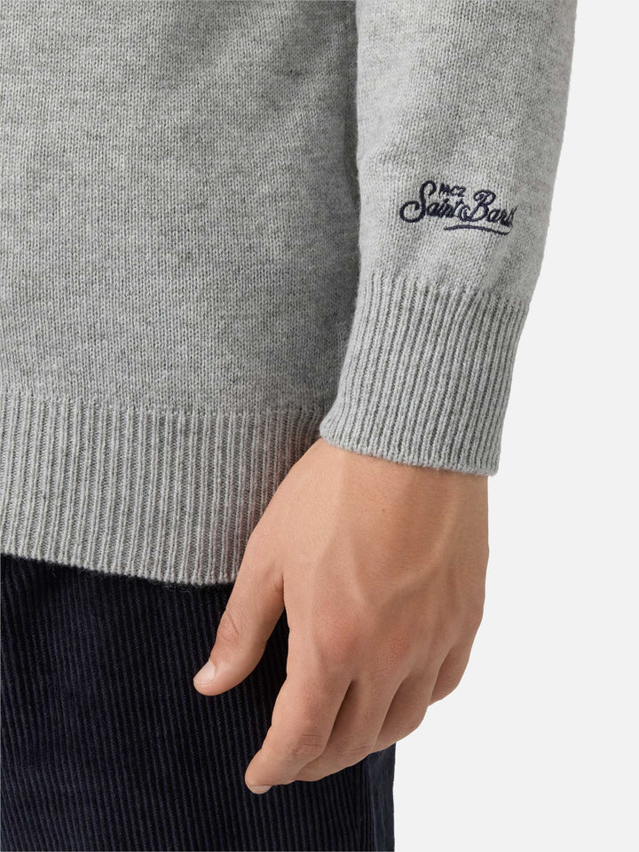 Heron crewneck in grey with St. Moritz jacquard and patch | ST. MORITZ TOP OF THE WORLD SPECIAL EDITION