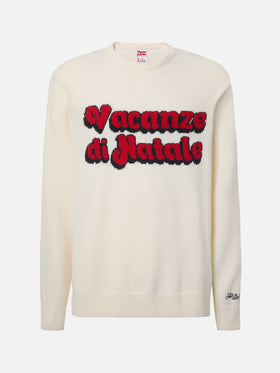 Heron-Pullover in Weiß mit Vacanze di Natale-Jacquard | VACANZE DI NATALE SONDERAUSGABE