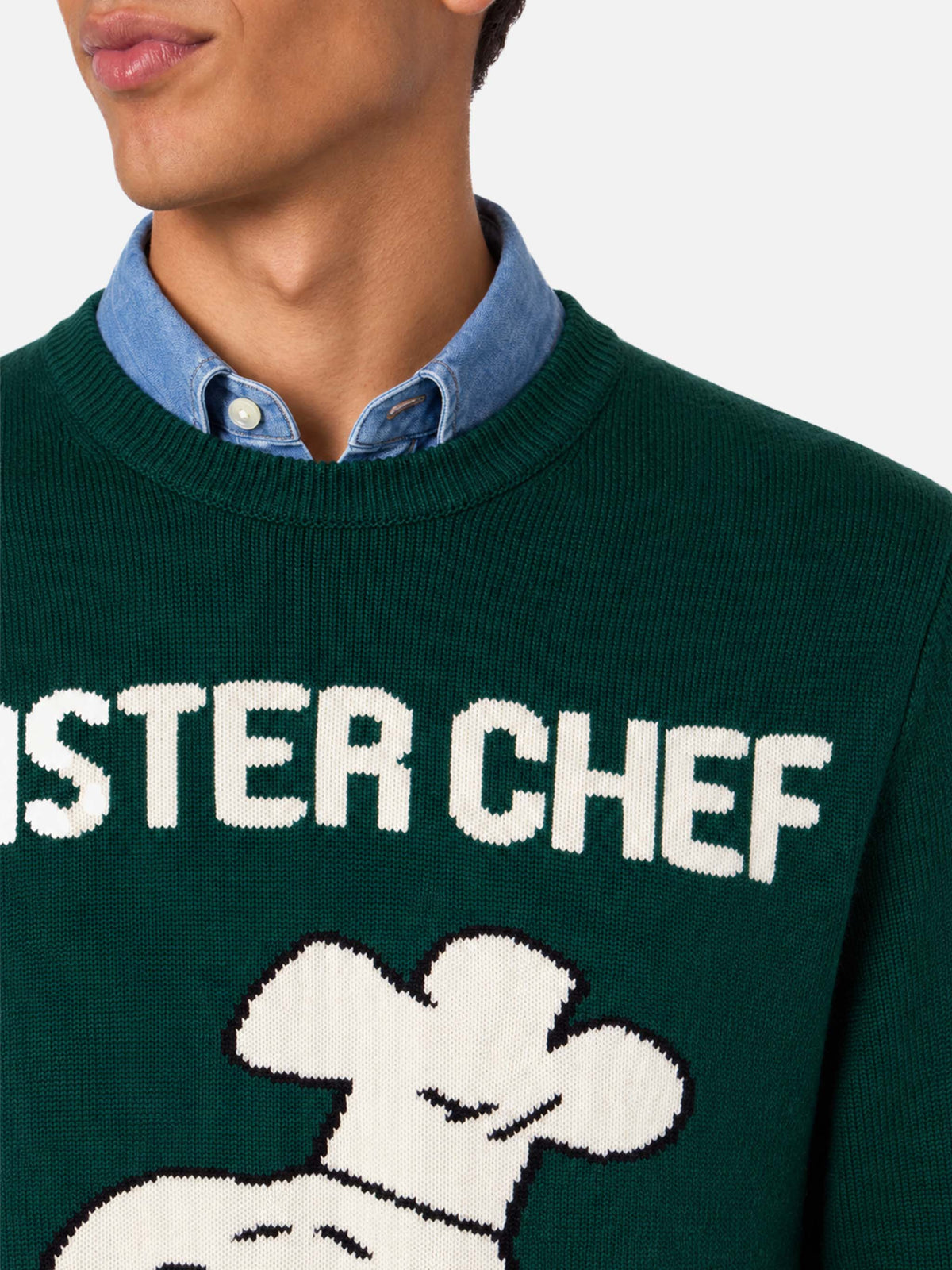 Dark green Heron crewneck sweater with Snoopy Master Chef jacquard | Special edition