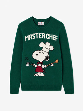 Dark green Heron crewneck sweater with Snoopy Master Chef jacquard | Special edition