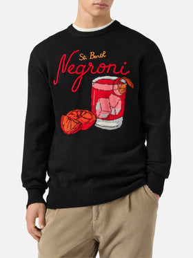 Schwarzer Pullover mit Reihermotiv und St. Barth Negroni-Stickerei
