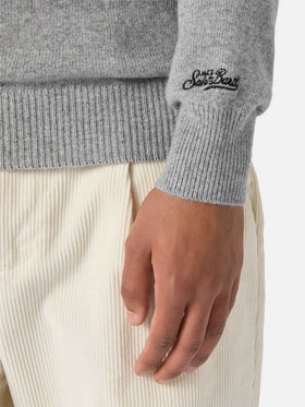 Grauer Heron-Pullover mit Bollicine-Teamstickerei