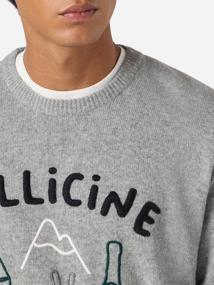 Grauer Heron-Pullover mit Bollicine-Teamstickerei