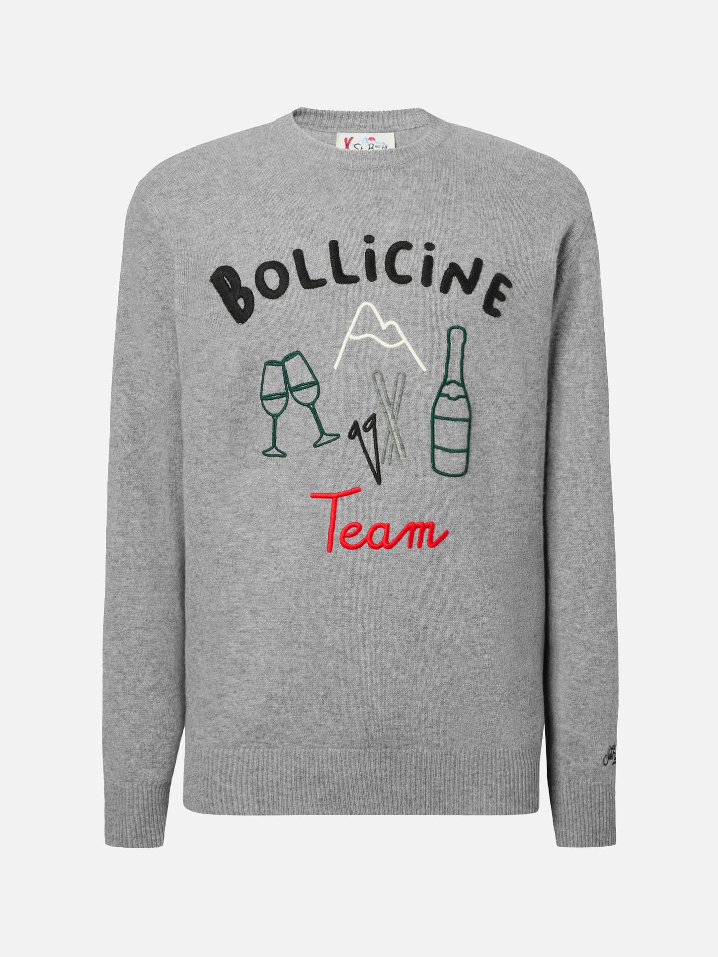 Grauer Heron-Pullover mit Bollicine-Teamstickerei