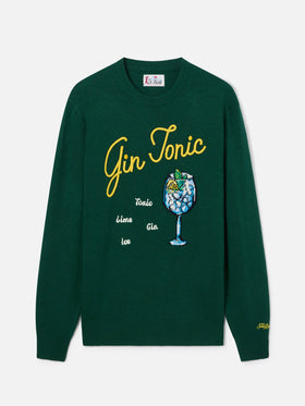 Jersey de cuello redondo Green Heron con intarsia y bordado Gin Tonic 