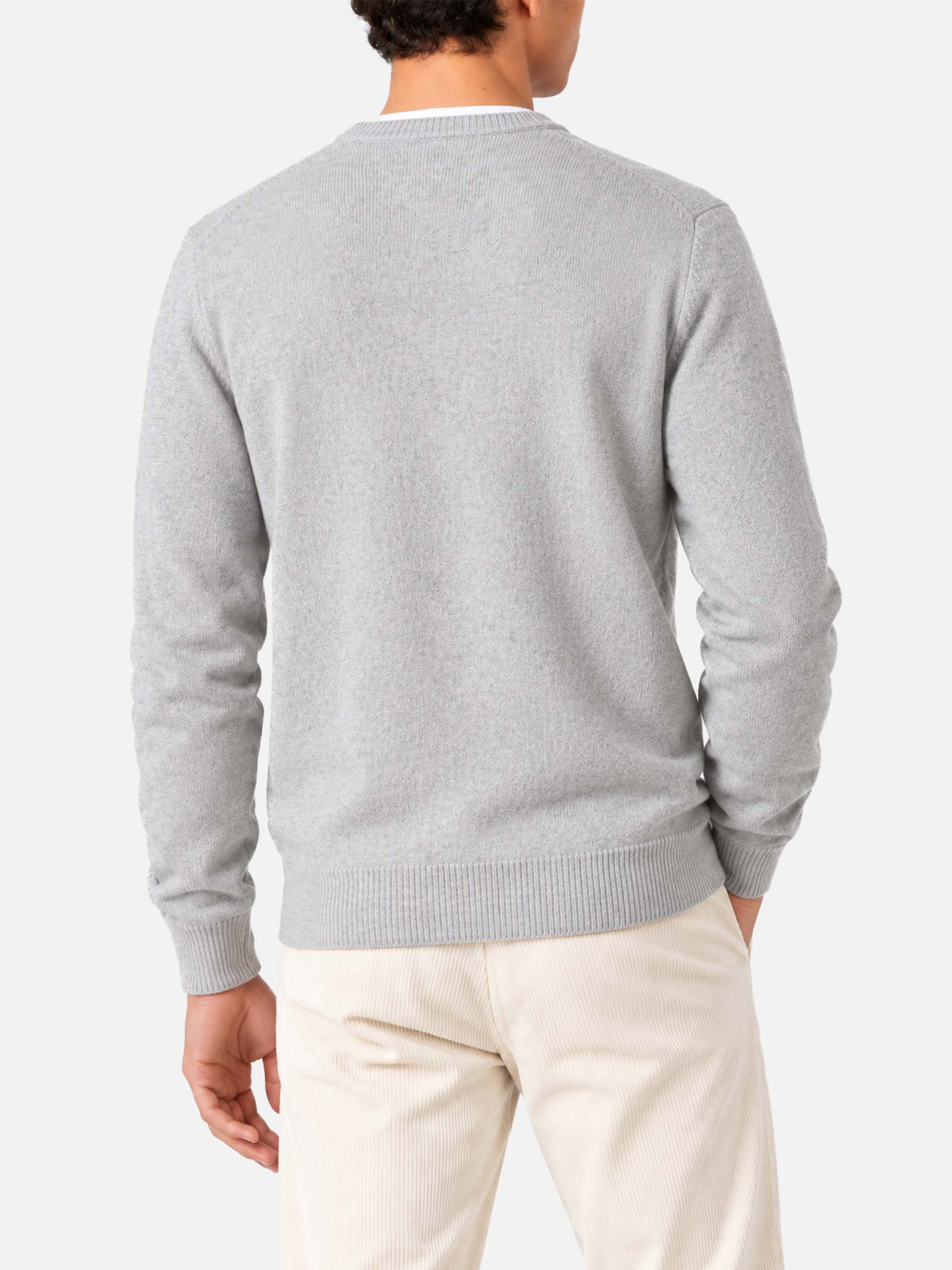 Light grey melange Heron crewneck sweater with St. Barth Spritz glass jacquard