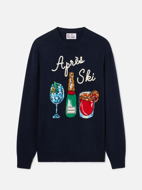 Pull ras-du-cou en maille Heron Navy blue avec intarsia et broderie Après Ski 