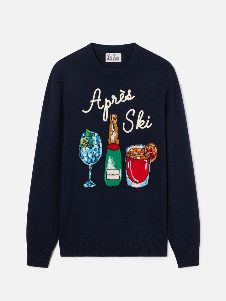 Jersey de punto con cuello redondo Heron Navy blue con intarsia y bordado Après Ski 