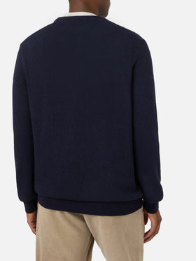 Pull en maille col rond Heron Navy blue avec intarsia Gstaad Habitué 