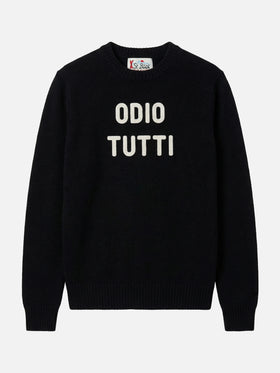 Black crewneck Heron with Odio tutti jacquard