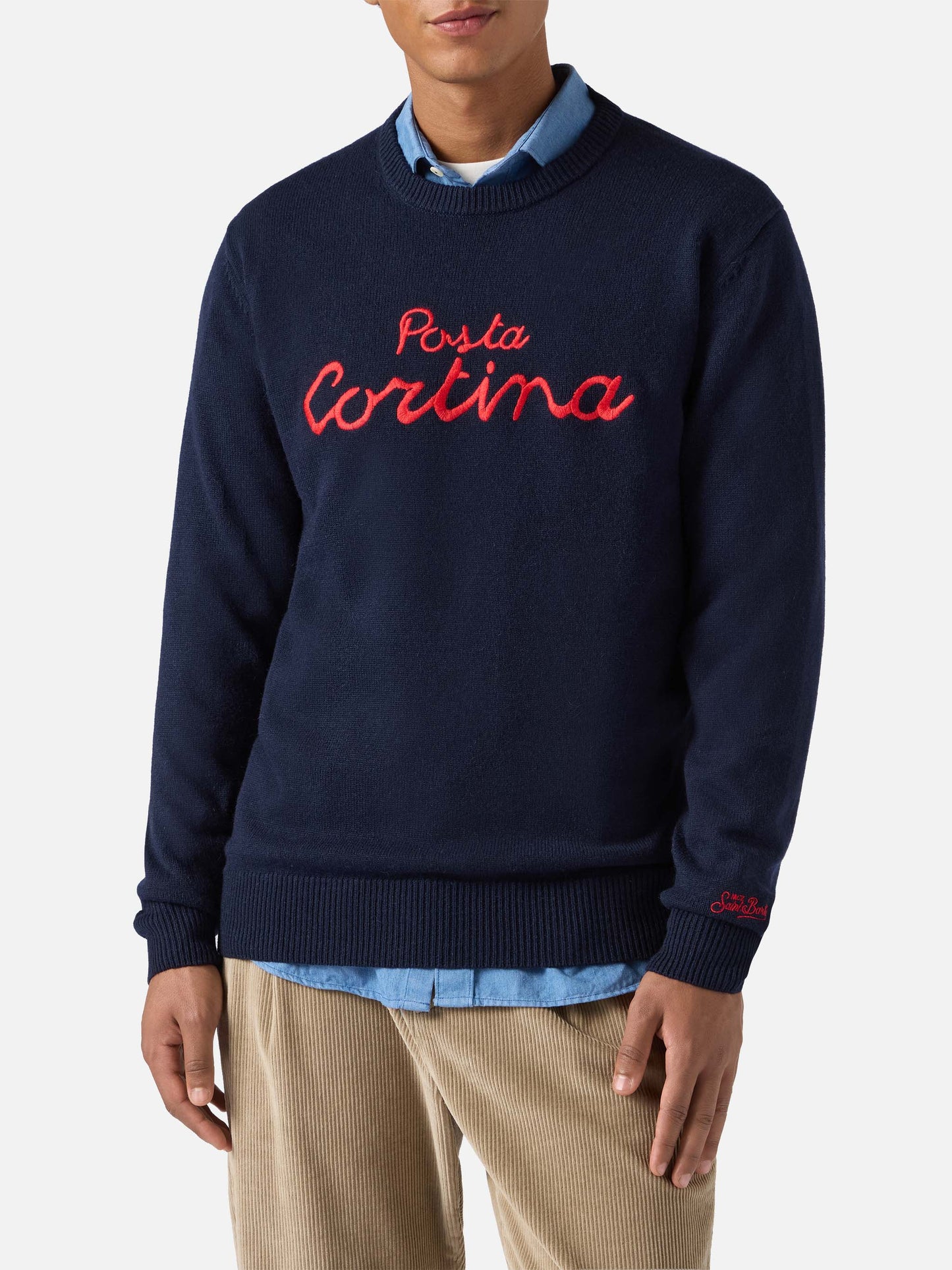 Kaschmirpullover Heron mit Posta Cortina-Stickerei