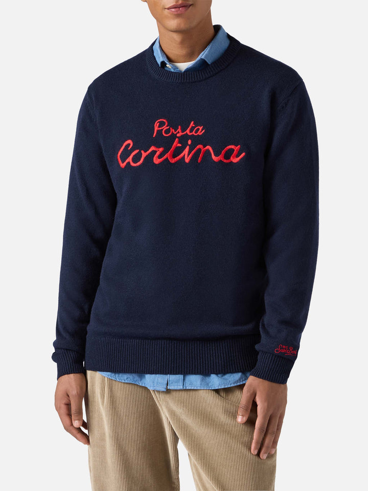 Kaschmirpullover Heron mit Posta Cortina-Stickerei
