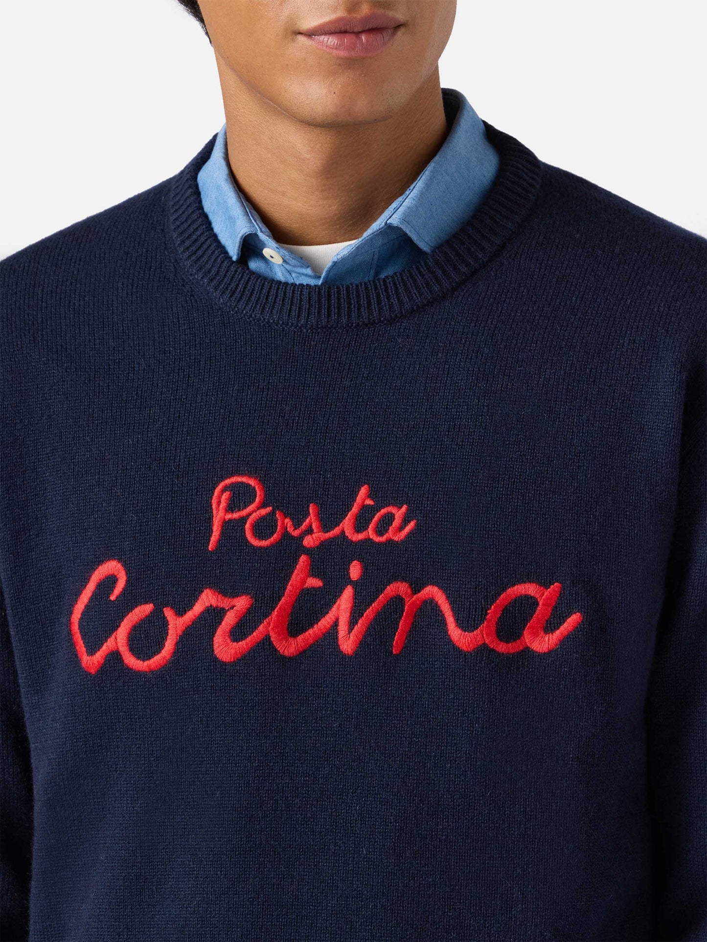 Kaschmirpullover Heron mit Posta Cortina-Stickerei