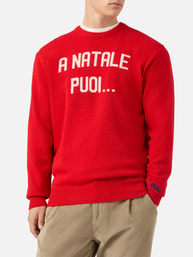Heron sweater in red with A Natale puoi... jacquard