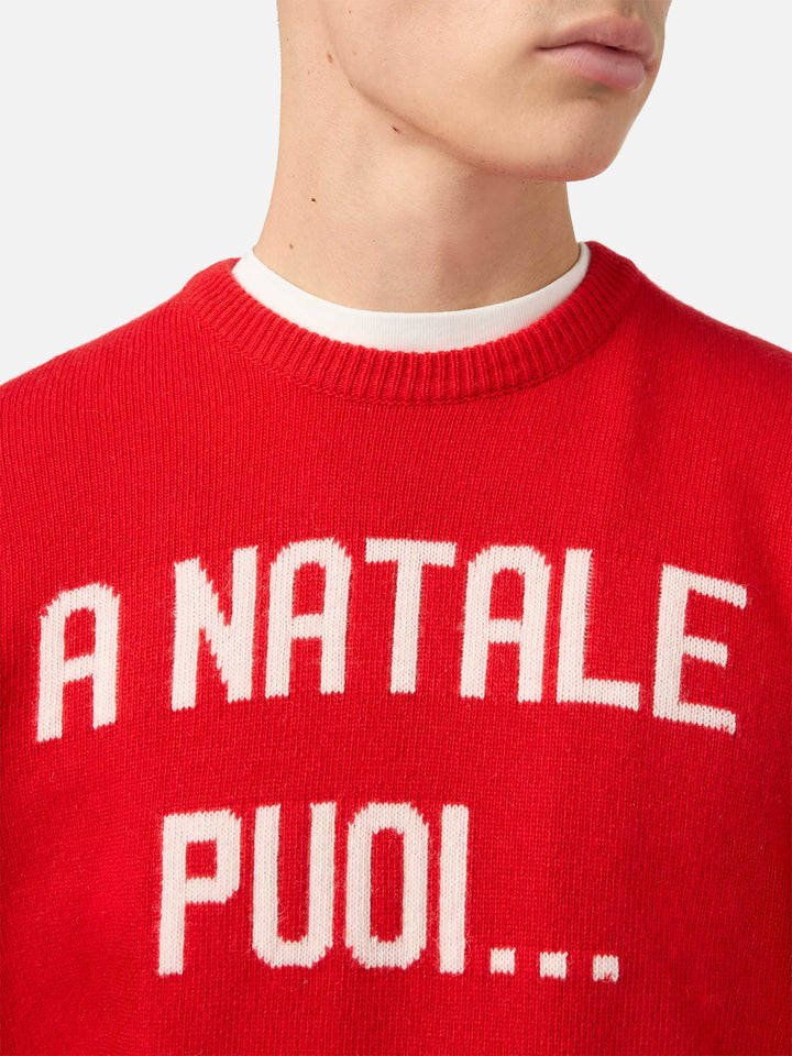 Heron-Pullover in Rot mit A Natale puoi... Jacquardmuster