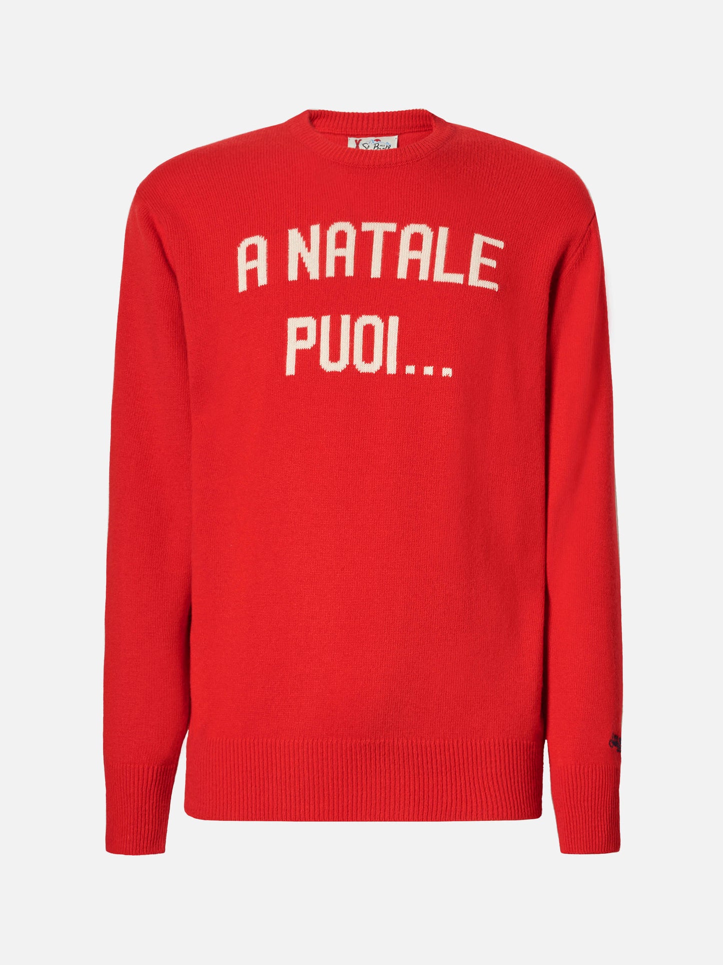 Heron sweater in red with A Natale puoi... jacquard