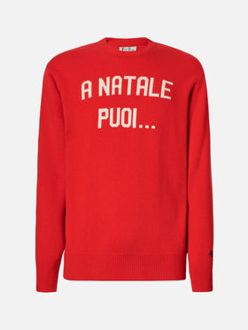 Heron sweater in red with A Natale puoi... jacquard