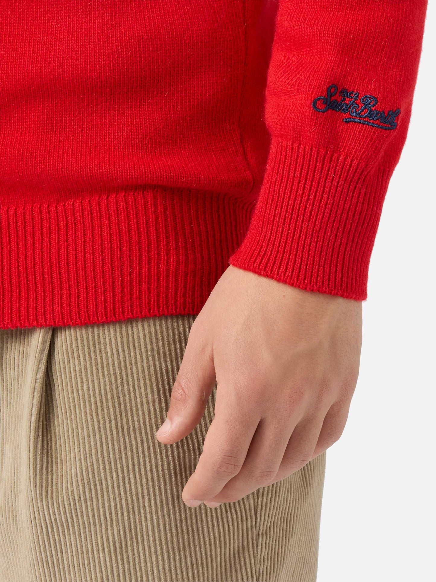 Heron sweater in red with A Natale puoi... jacquard