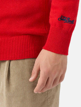 Heron sweater in red with A Natale puoi... jacquard