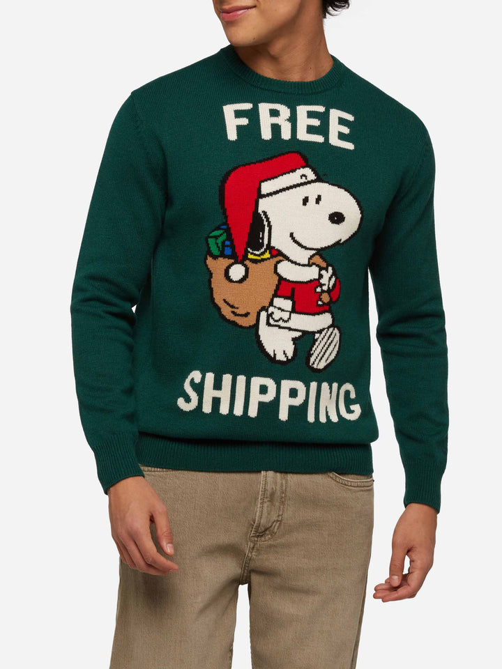Green sweater Heron with Snoopy jacquard | SNOOPY PEANUTS® SPECIAL EDITION - MC2 Saint Barth