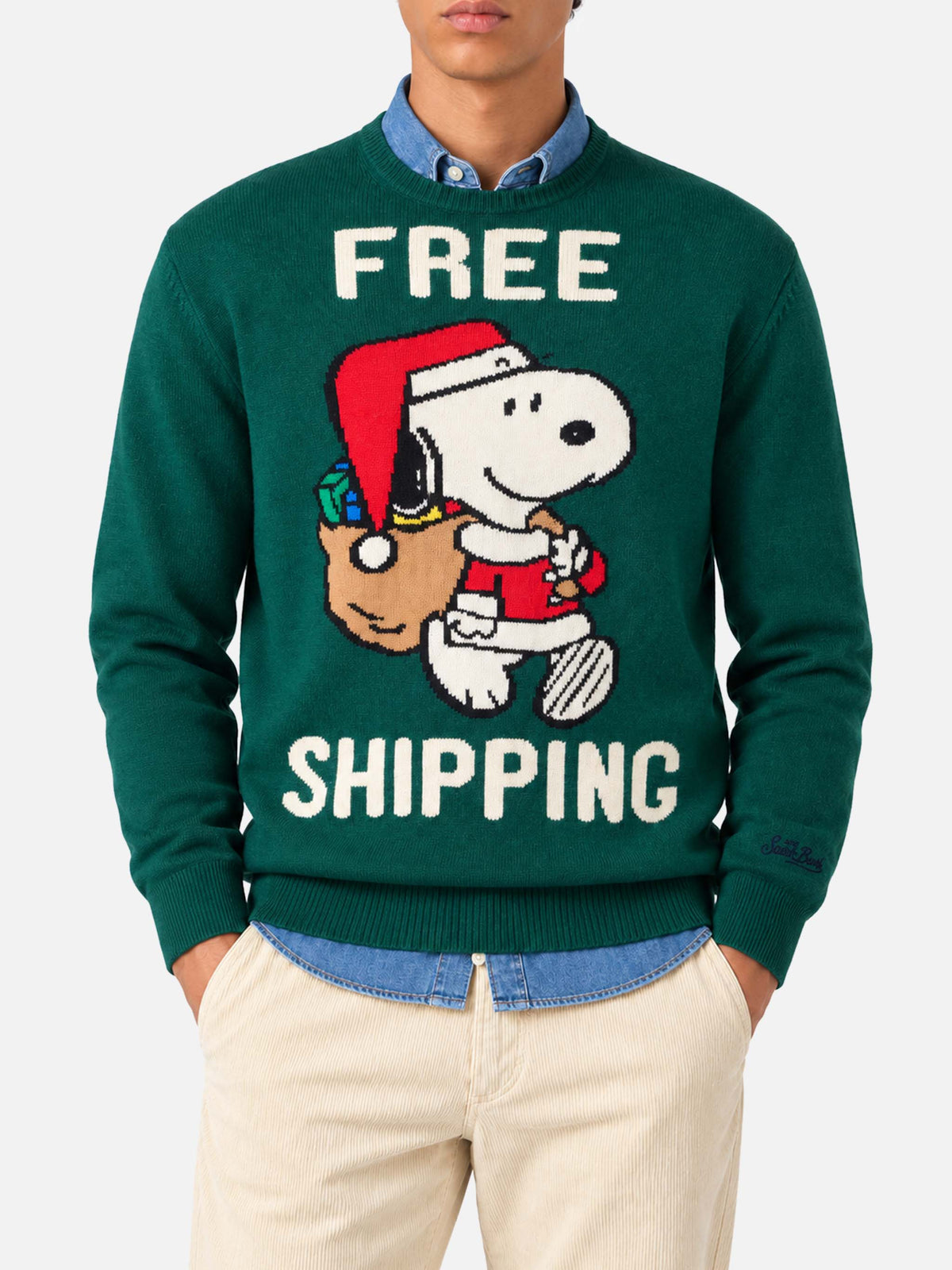 Dark green Heron sweater with Snoopy Free shipping jacquard | Special edition