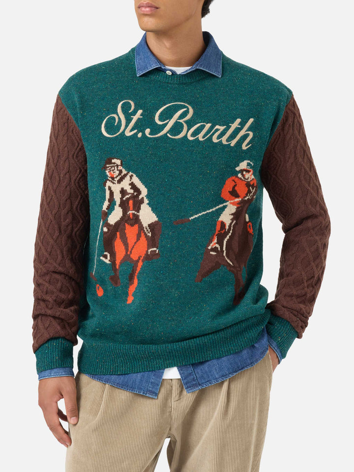 Suéter donegal de cuello redondo Heron con jacquard polo 