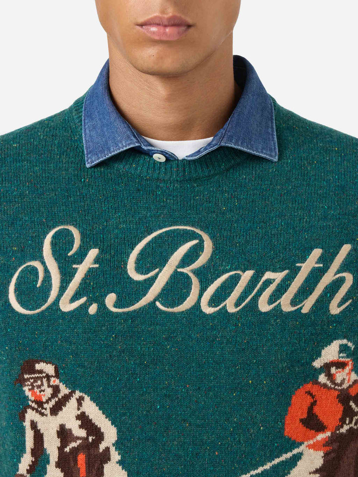 Suéter donegal de cuello redondo Heron con jacquard polo 