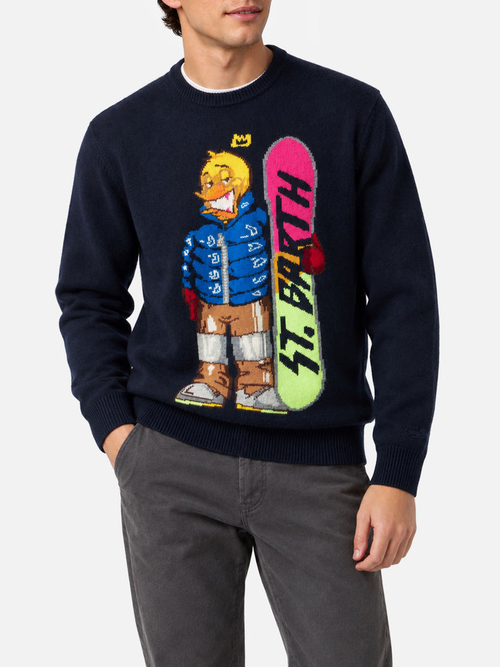 Maglia girocollo Heron verde con jacquard Crypto Ducky snowboard | Special Edition