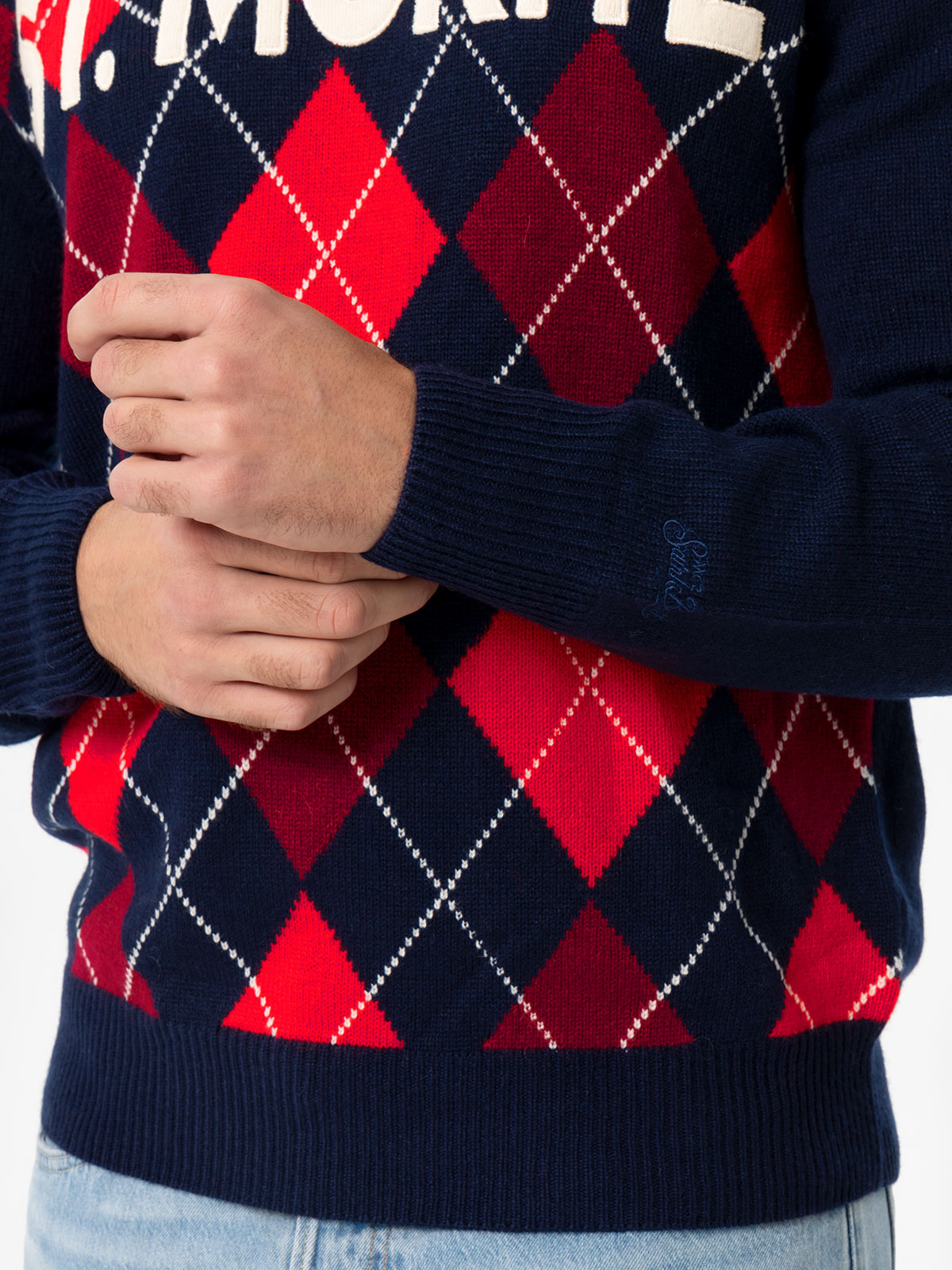 Man argyle sweater Heron with St. Moritz jacquard - MC2 Saint Barth
