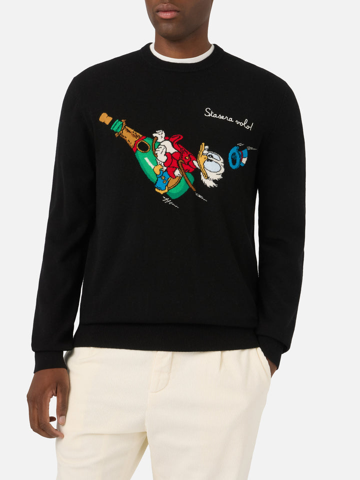 Pull ras-du-cou Black Heron Light avec intarsia et broderie Scrooge McDuck | Special edition 