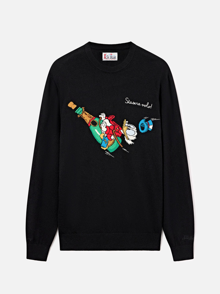 Pull ras-du-cou Black Heron Light avec intarsia et broderie Scrooge McDuck | Special edition 