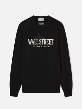 Schwarzer Black Heron Light Rundhals-Strickpullover mit Wall Street-Intarsie | Special edition 