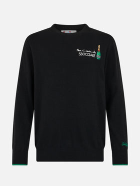 Man black sweater Heron with Non ci resta che sbocciare embroidery - MC2 Saint Barth