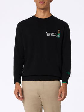 Man black sweater Heron with Non ci resta che sbocciare embroidery - MC2 Saint Barth
