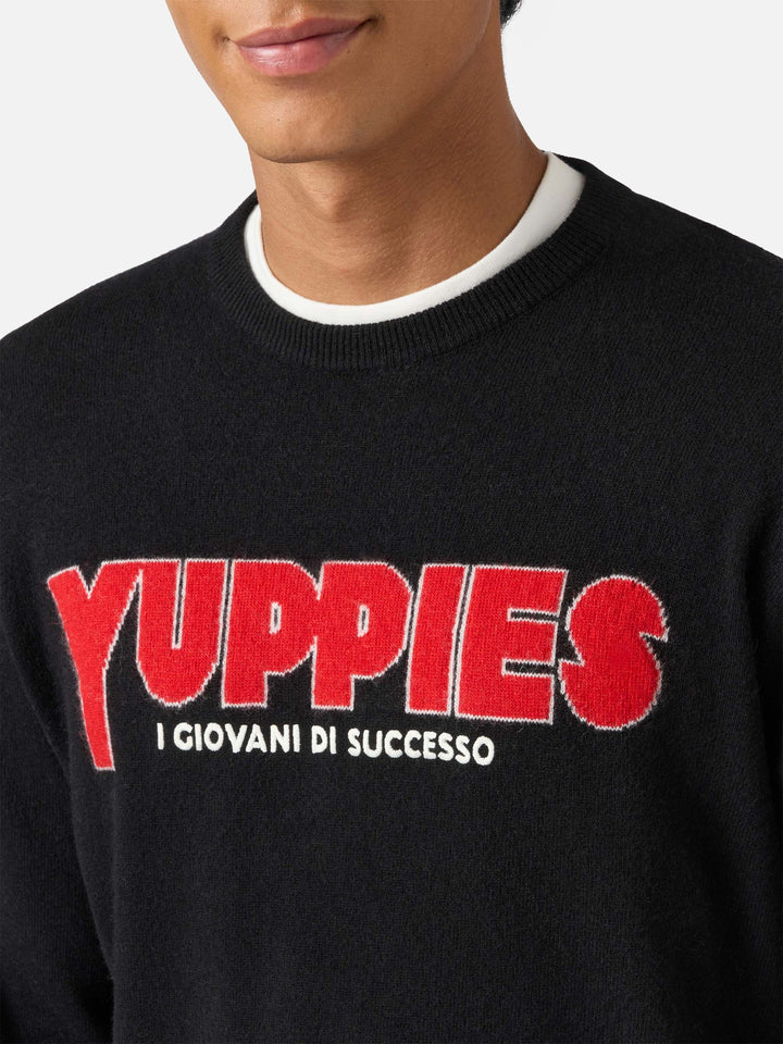 Heron Light crewneck in black with Yuppies jacquard and embroidery | YUPPIES SPECIAL EDITION