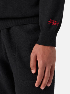 Heron Light Pullover in Schwarz mit Yuppies-Jacquardmuster und Stickerei | YUPPIES SONDEREDITION