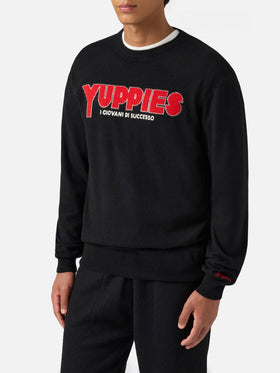 Heron Light Pullover in Schwarz mit Yuppies-Jacquardmuster und Stickerei | YUPPIES SONDEREDITION